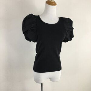NWT JOE'S Black IRENE Mixed Media Short Puffed Sleeve Shirt